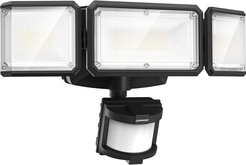 Le Power Battery Powered LED Flood Light Outdoor,1500LM Motion Sensor Security Lights, IP65 Waterproof,Wireless Flood Light Battery Operated,3 Head Motion Detector Light for Garage,Yard,Porch(Black) - Image 1